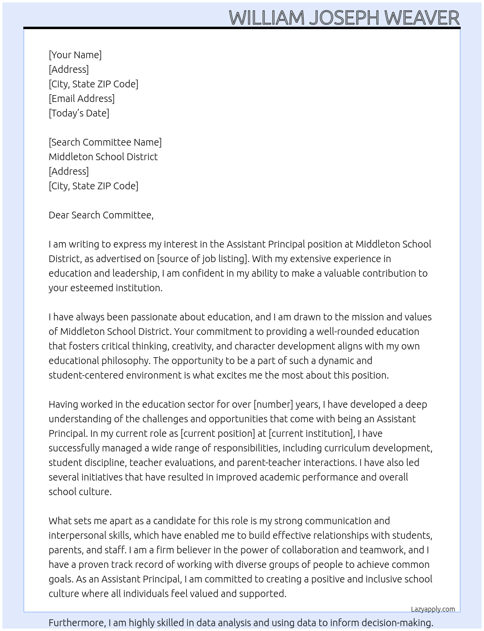Assistant Principal At Middleton School District Cover Letter