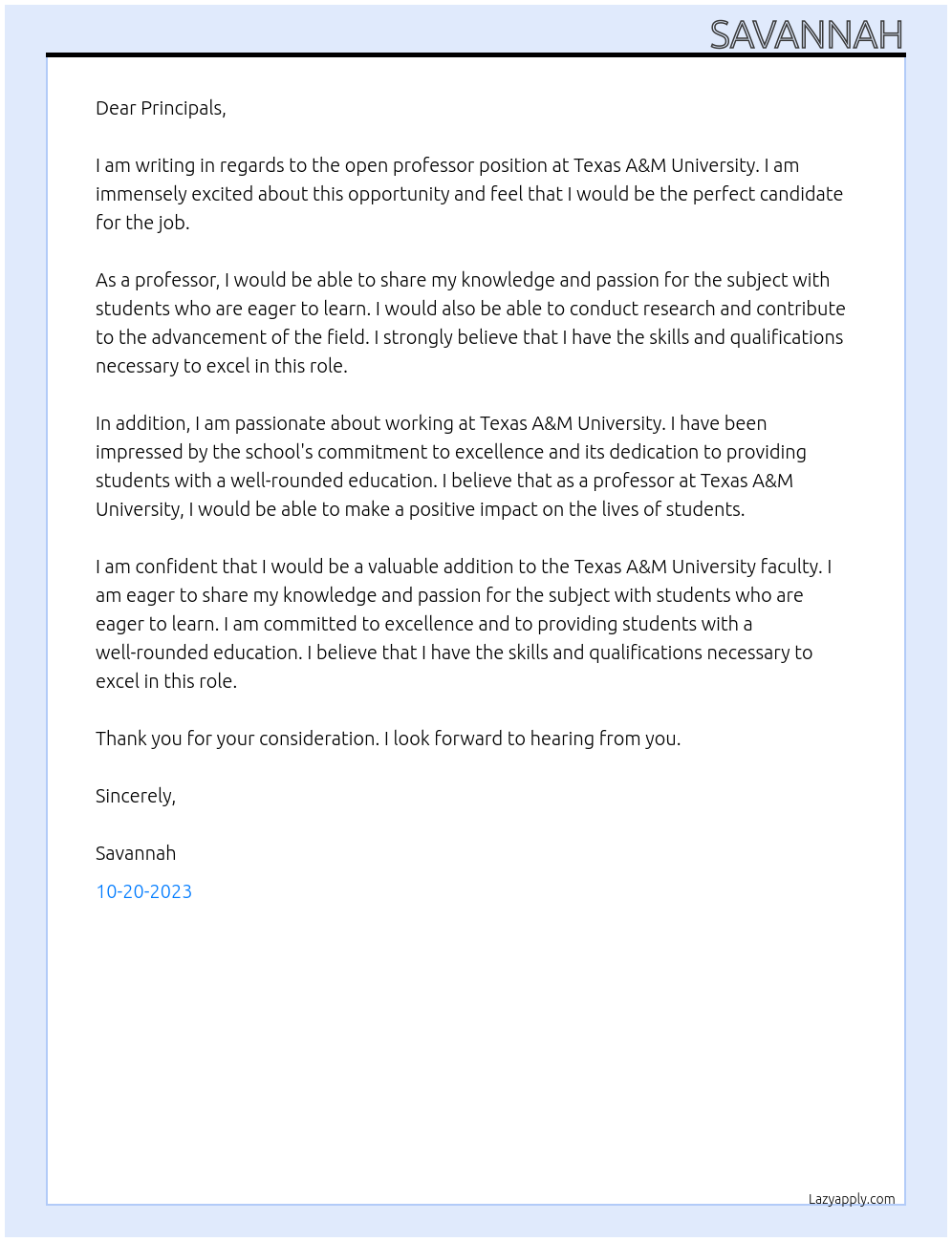 professor At texas A&M university Cover Letter