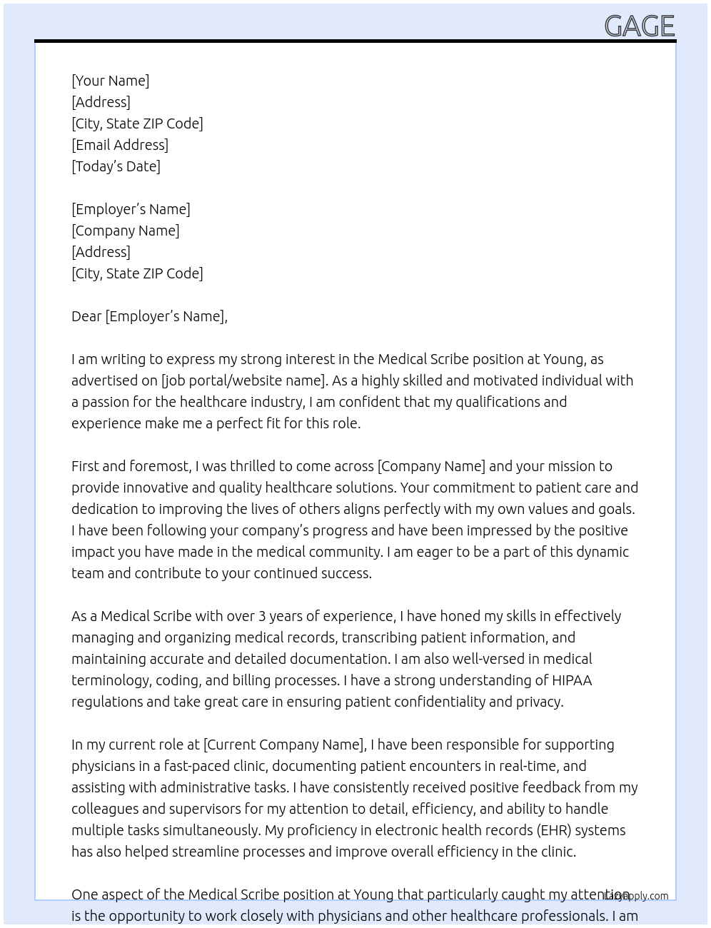 Medical Scribe At Young Cover Letter