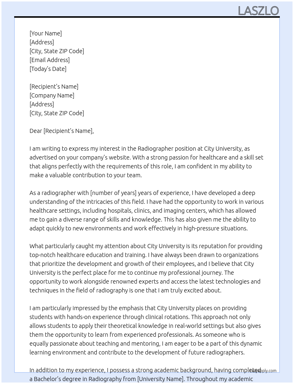 radiographer At City University Cover Letter