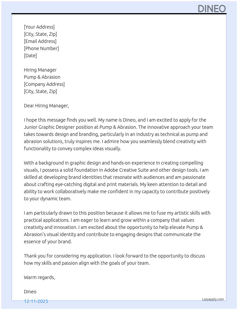 Cover letter for junior graphic designer - LazyApply