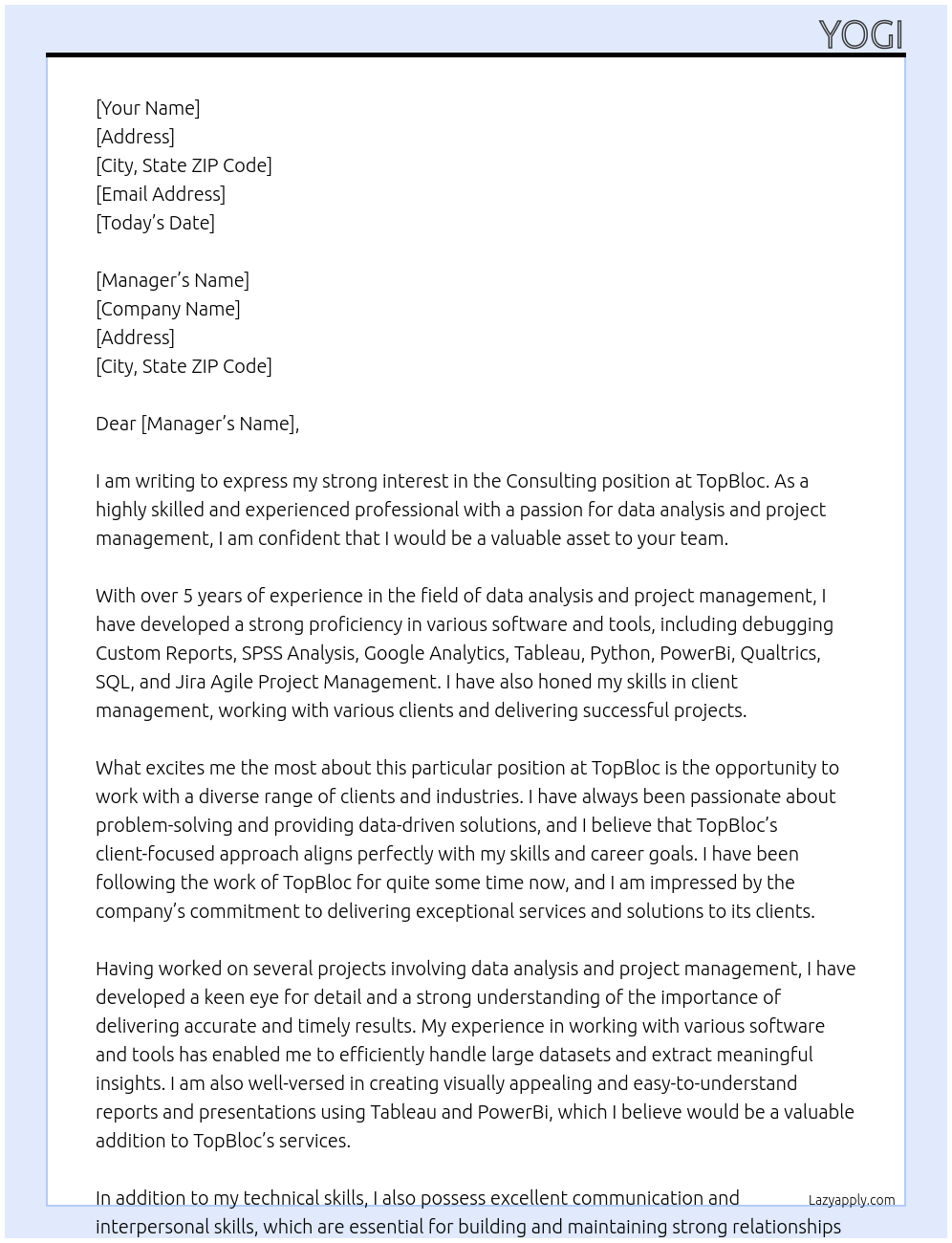 consulting At TopBloc Cover Letter