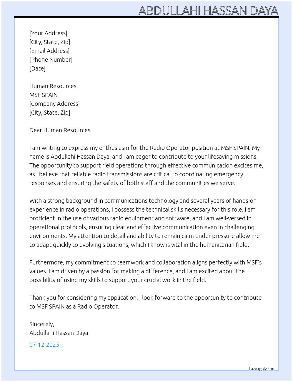 Cover letter for radio operator - Qj5lc9usdhJ4yb4xTSMX 