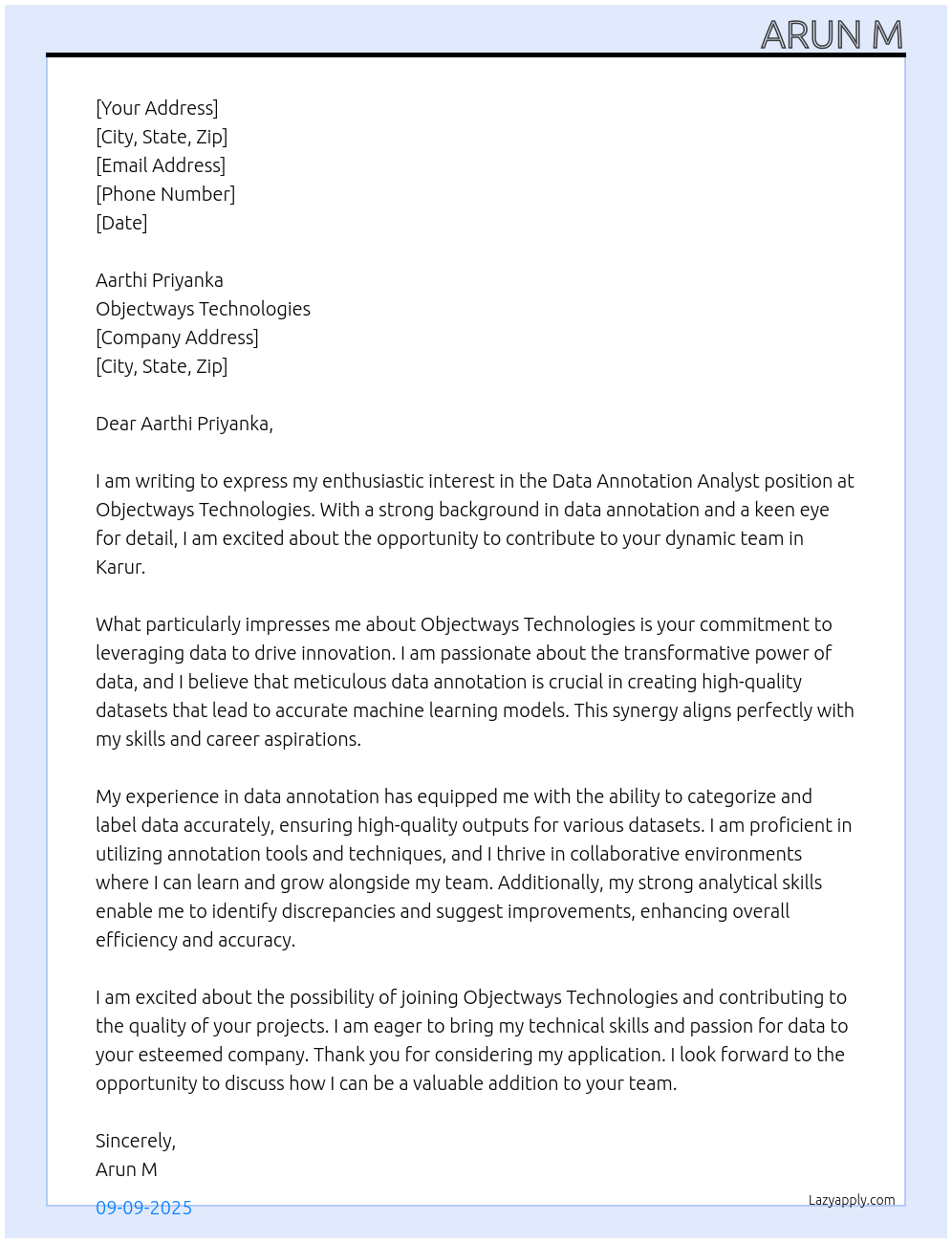 data annotation At Objectways Technologies Cover Letter