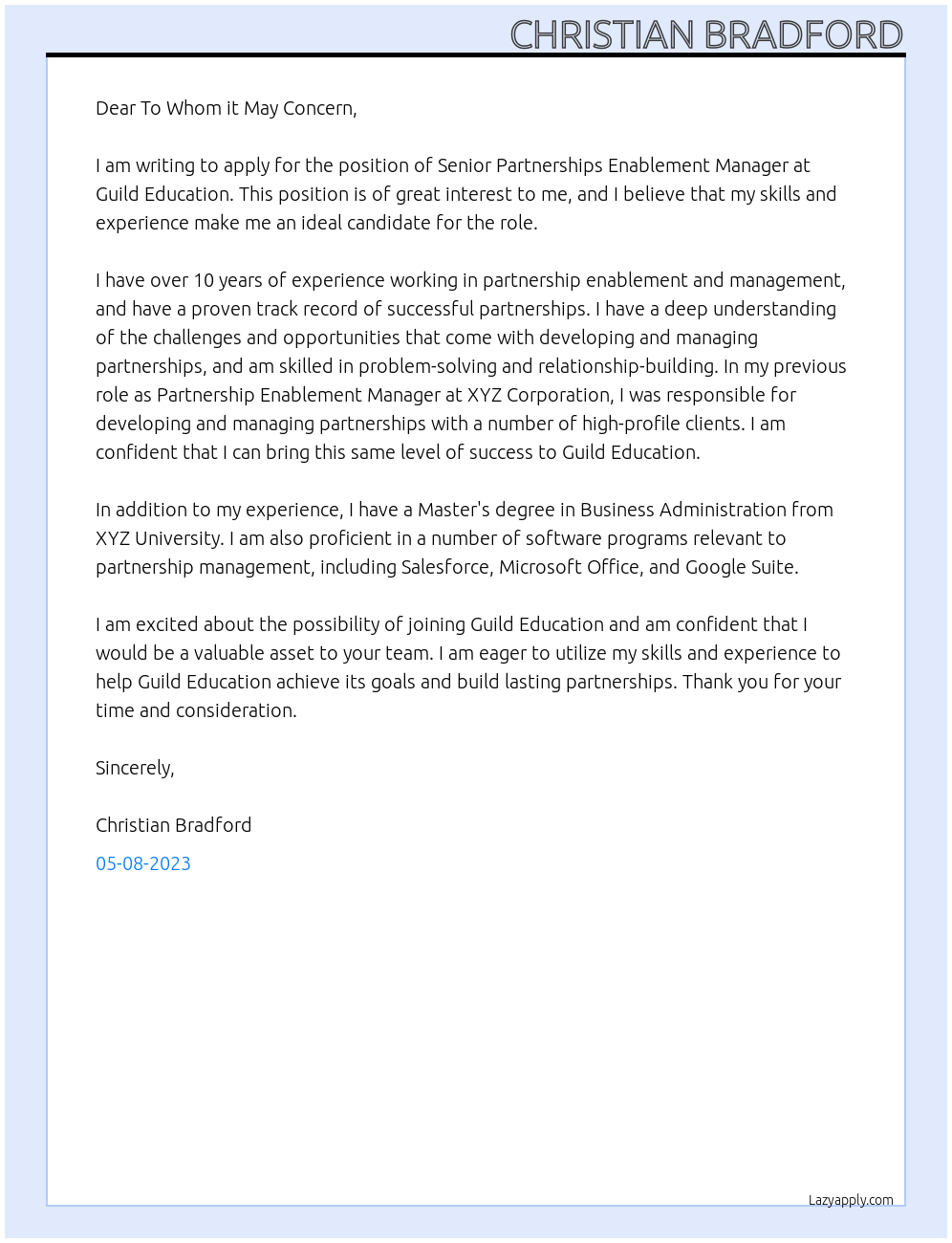 Senior Partnerships Enablement Manager At Guild Education Cover Letter