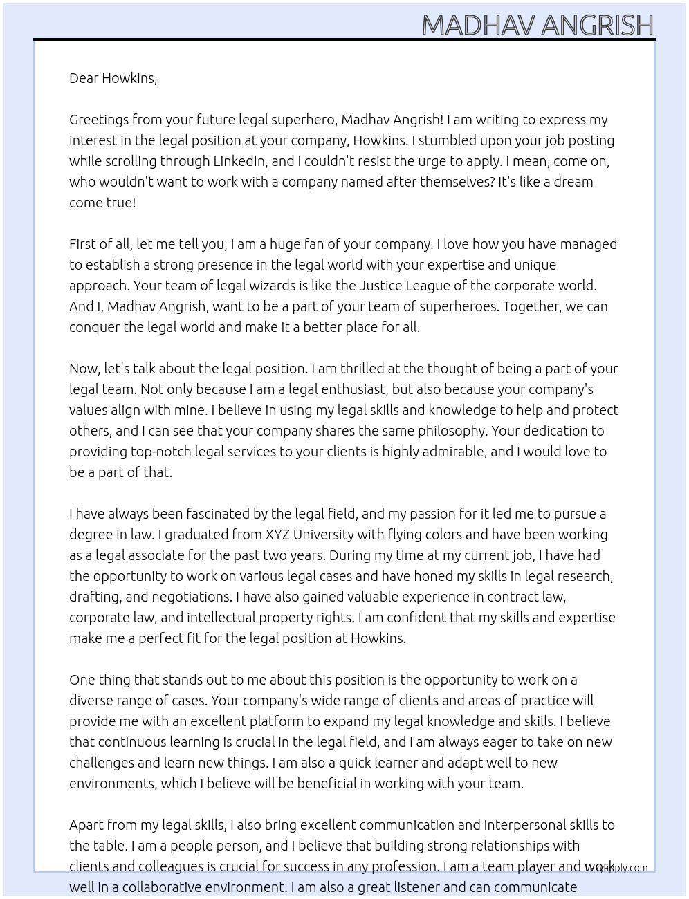 legal At howkins Cover Letter