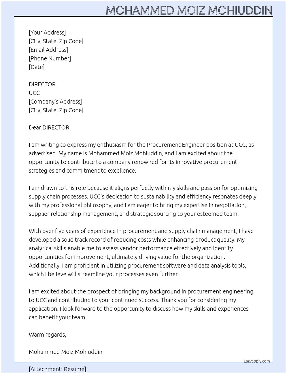 Cover letter for procurement engineer - LazyApply