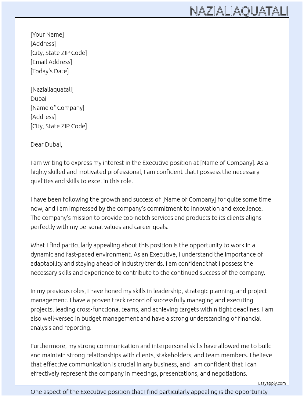 Executive At dubai Cover Letter