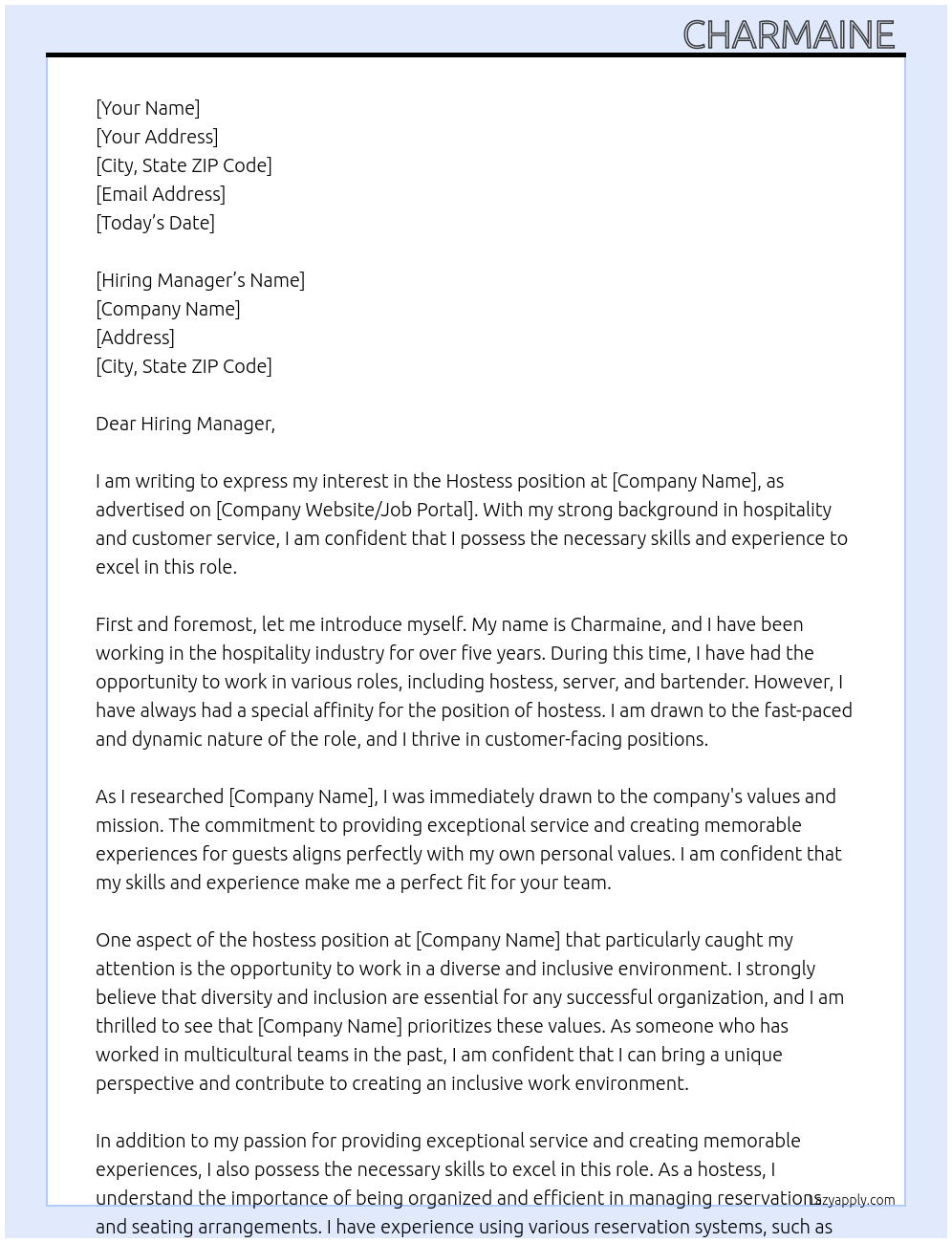 Hostess At g Cover Letter