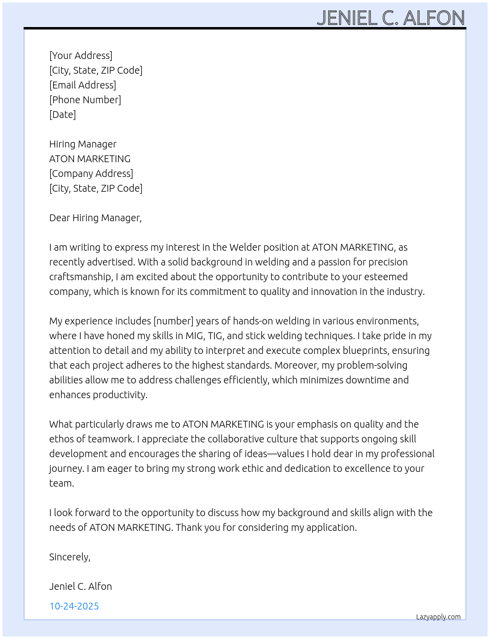 Cover letter for welder - LazyApply