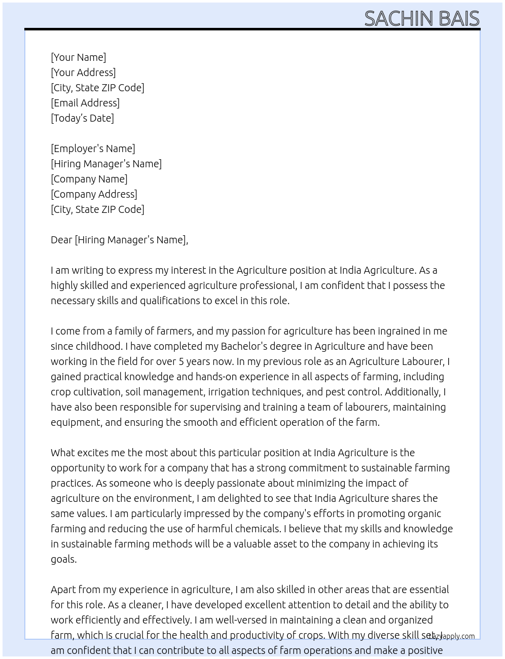 Agriculture At India agriculture Cover Letter