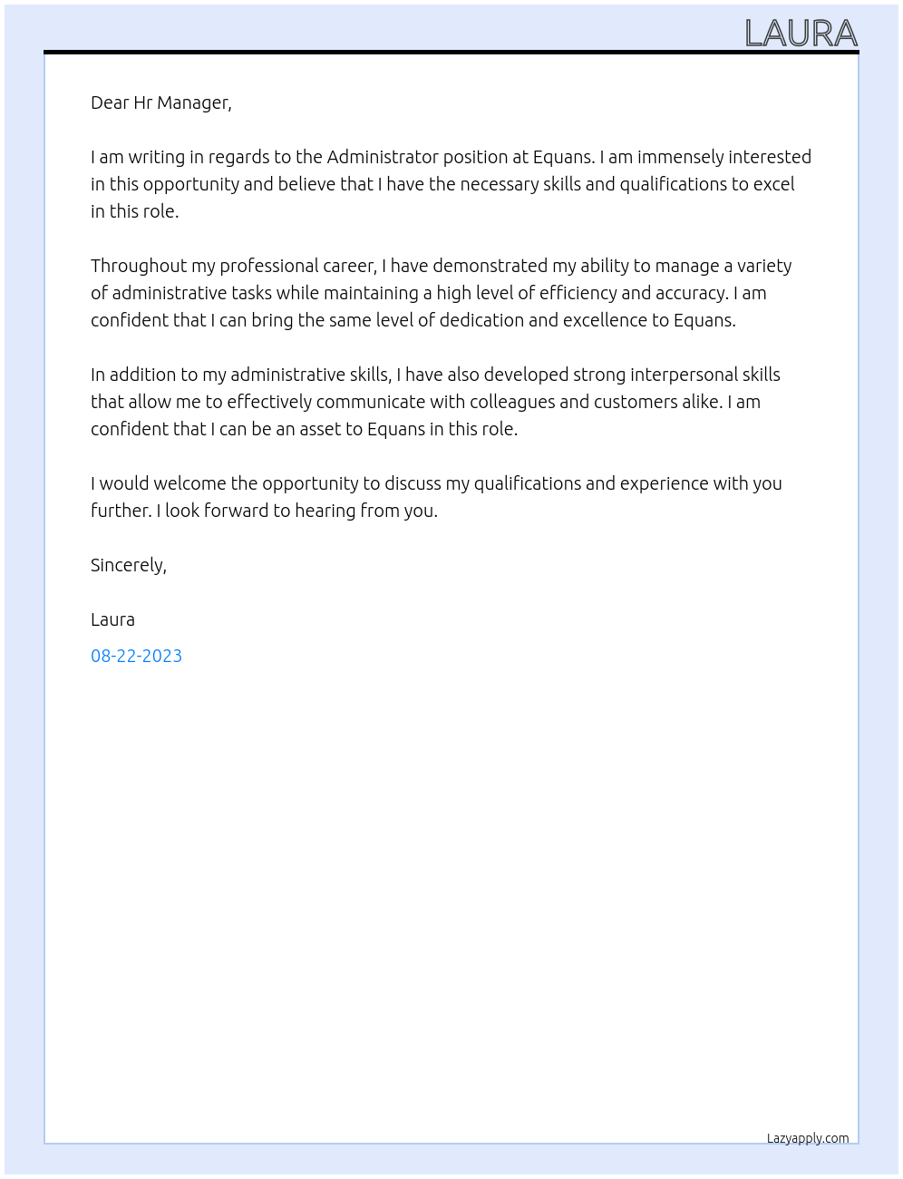 Adminstrator At Equans Cover Letter