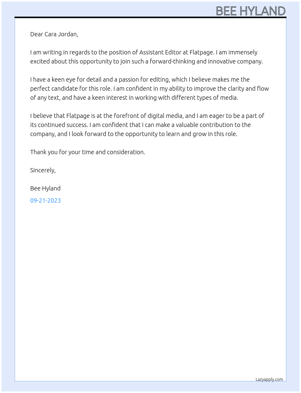 Assistant Editor At Flatpage Cover Letter