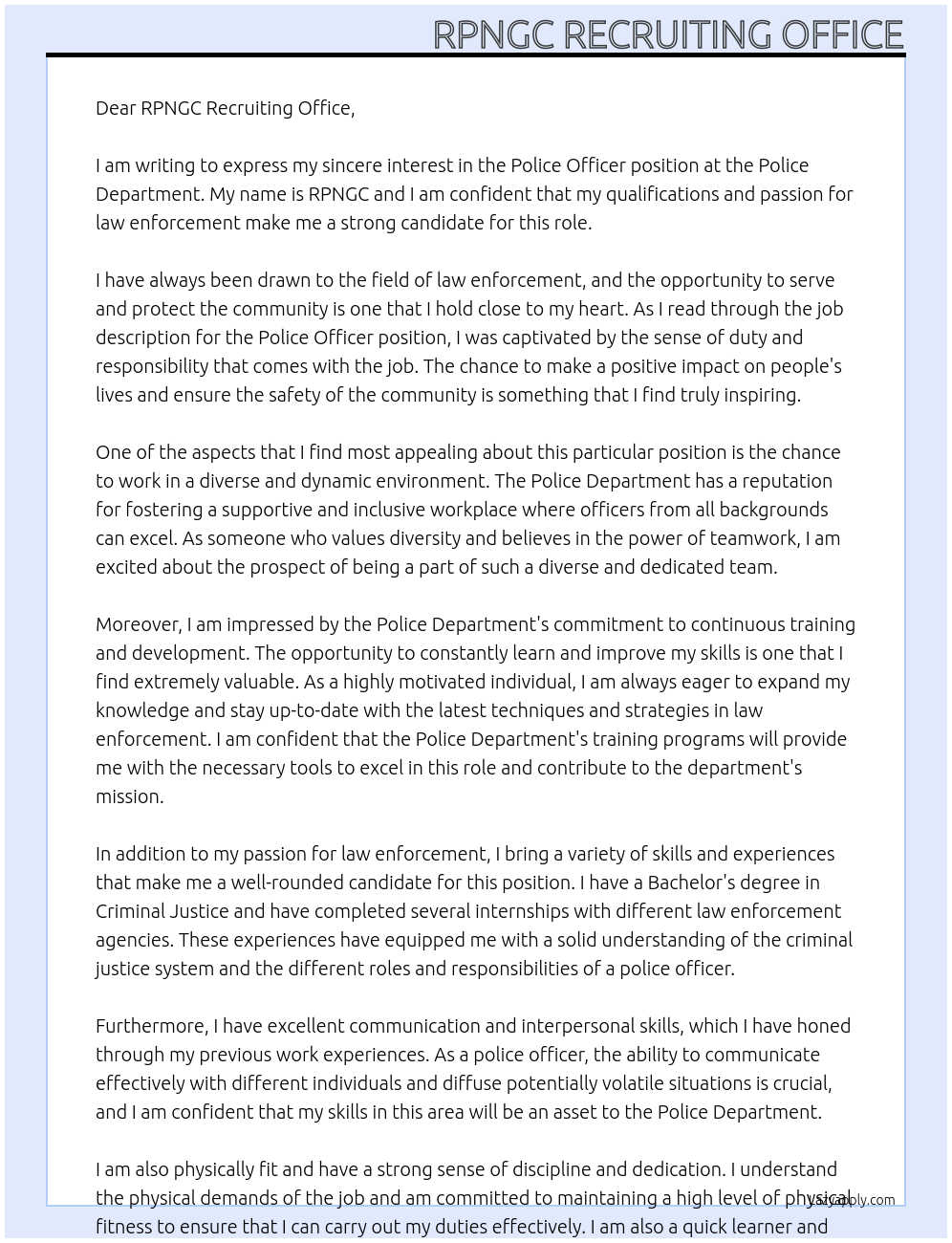 Police Officer At Police Department Cover Letter