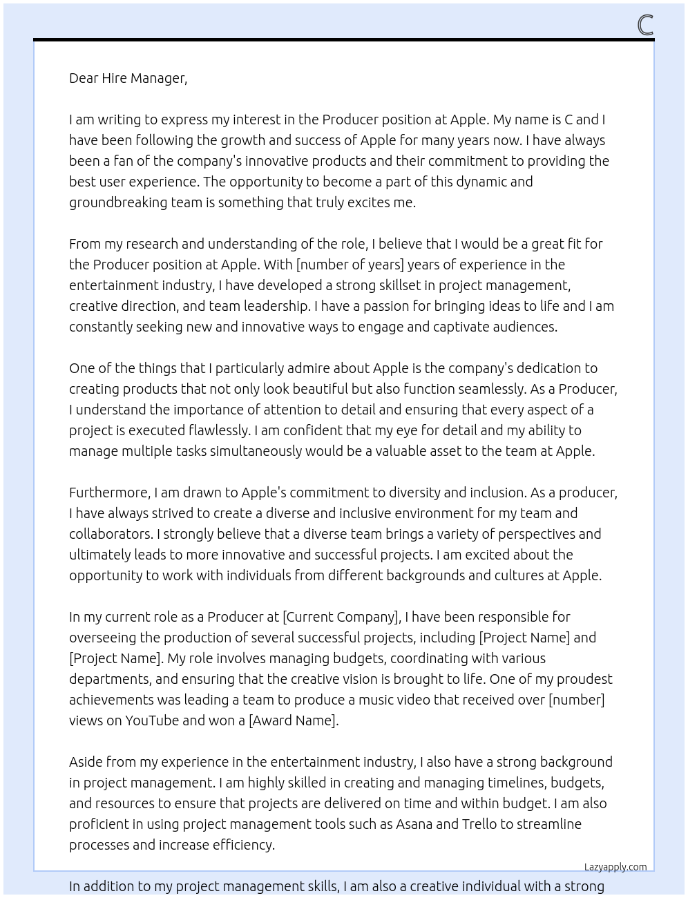 Producer At Apple Cover Letter