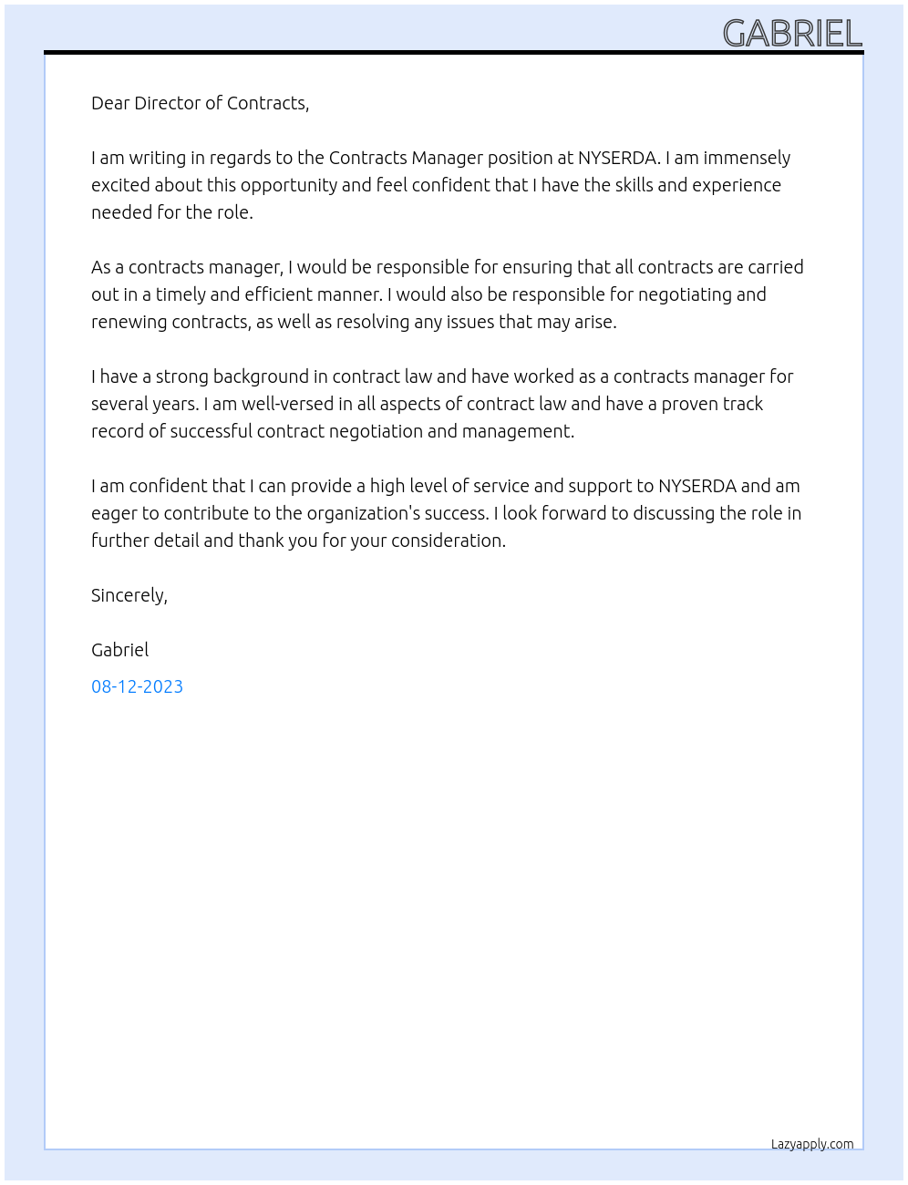 Contracts Manager At NYSERDA Cover Letter