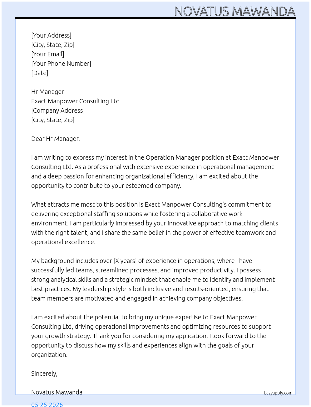 Cover letter for operation manager - LazyApply