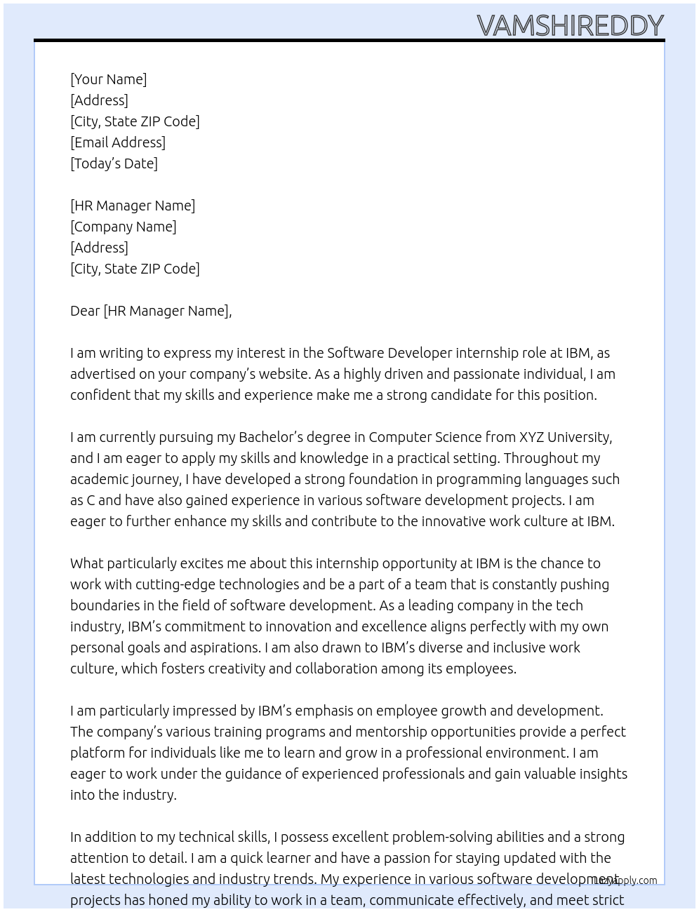 Software Devloper At ibm Cover Letter