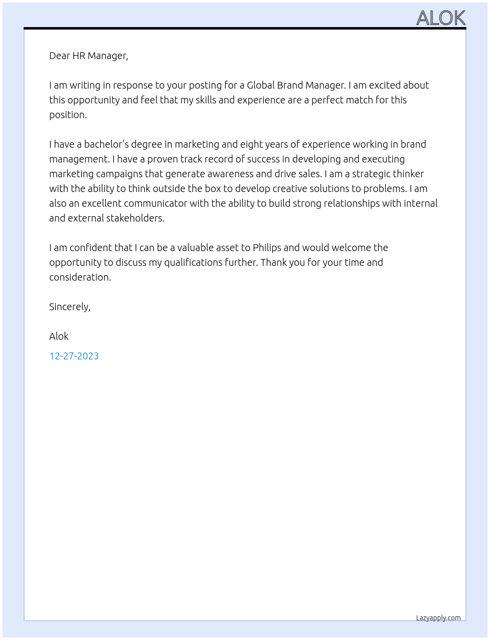 Global Brand Manager At Philips Cover Letter