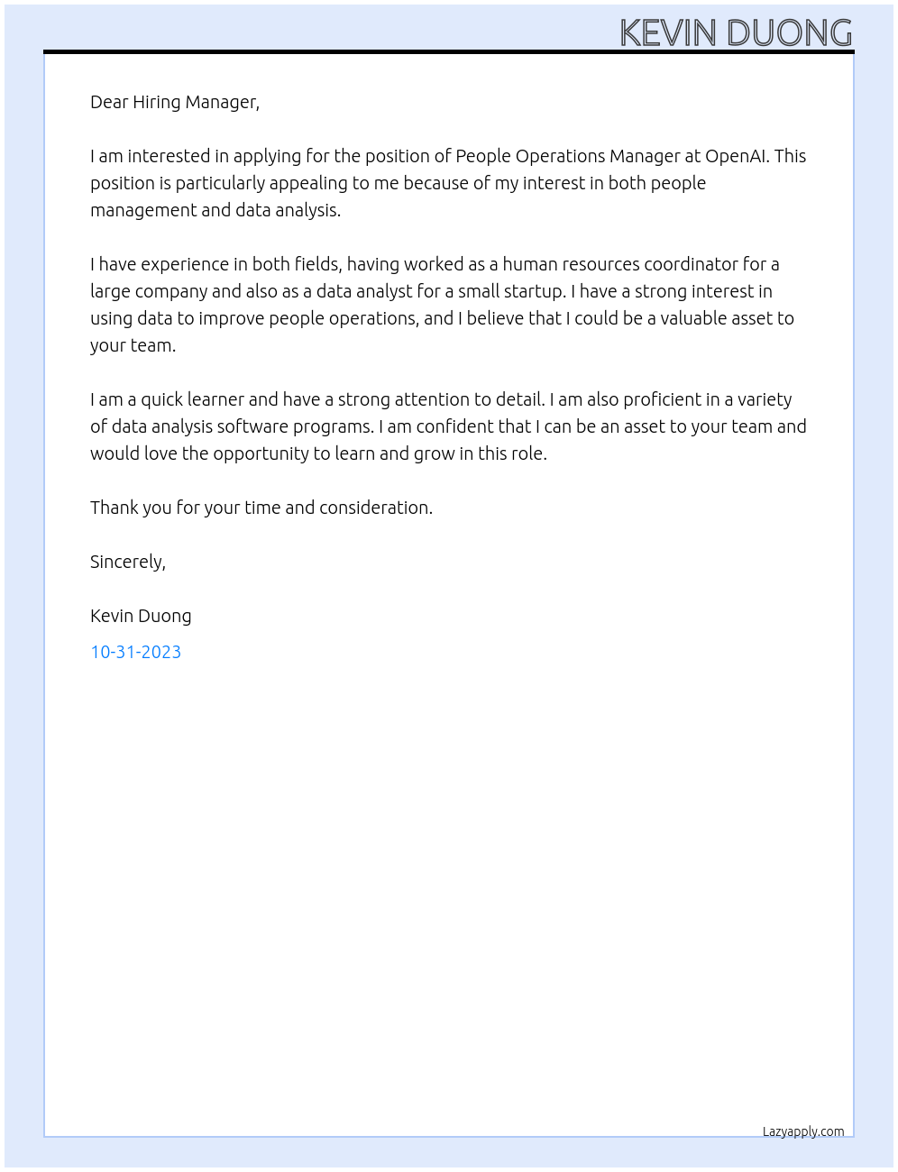 People Operations Manager At OpenAI Cover Letter