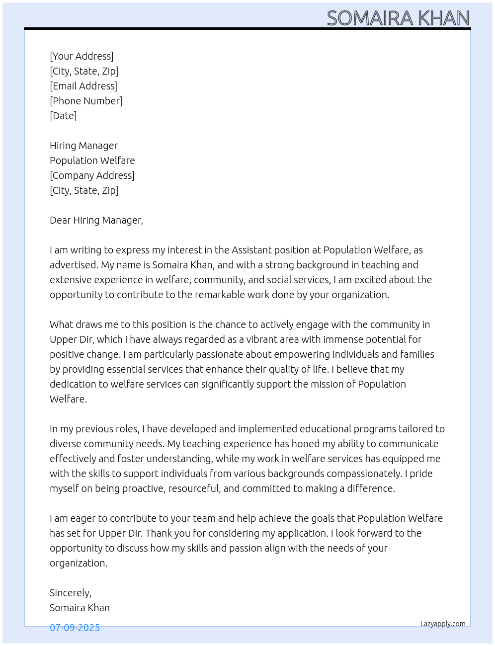 Cover letter for istant - LazyApply