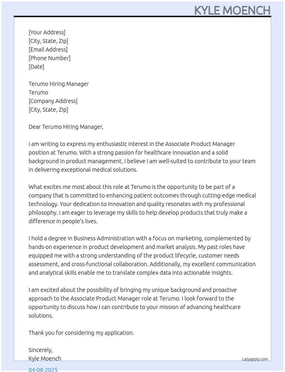 Cover letter for associate product manager - LazyApply
