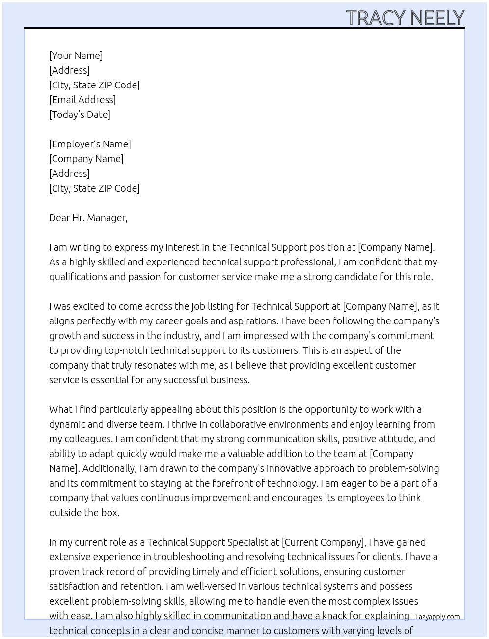 Technical Support At Not Available Cover Letter
