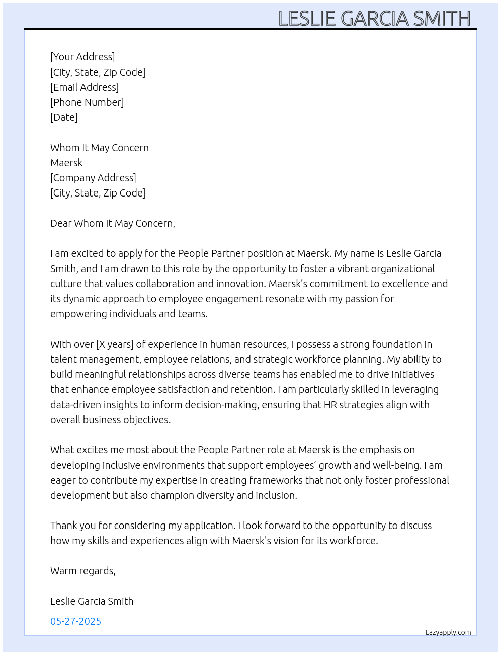 People Partner At Maersk Cover Letter