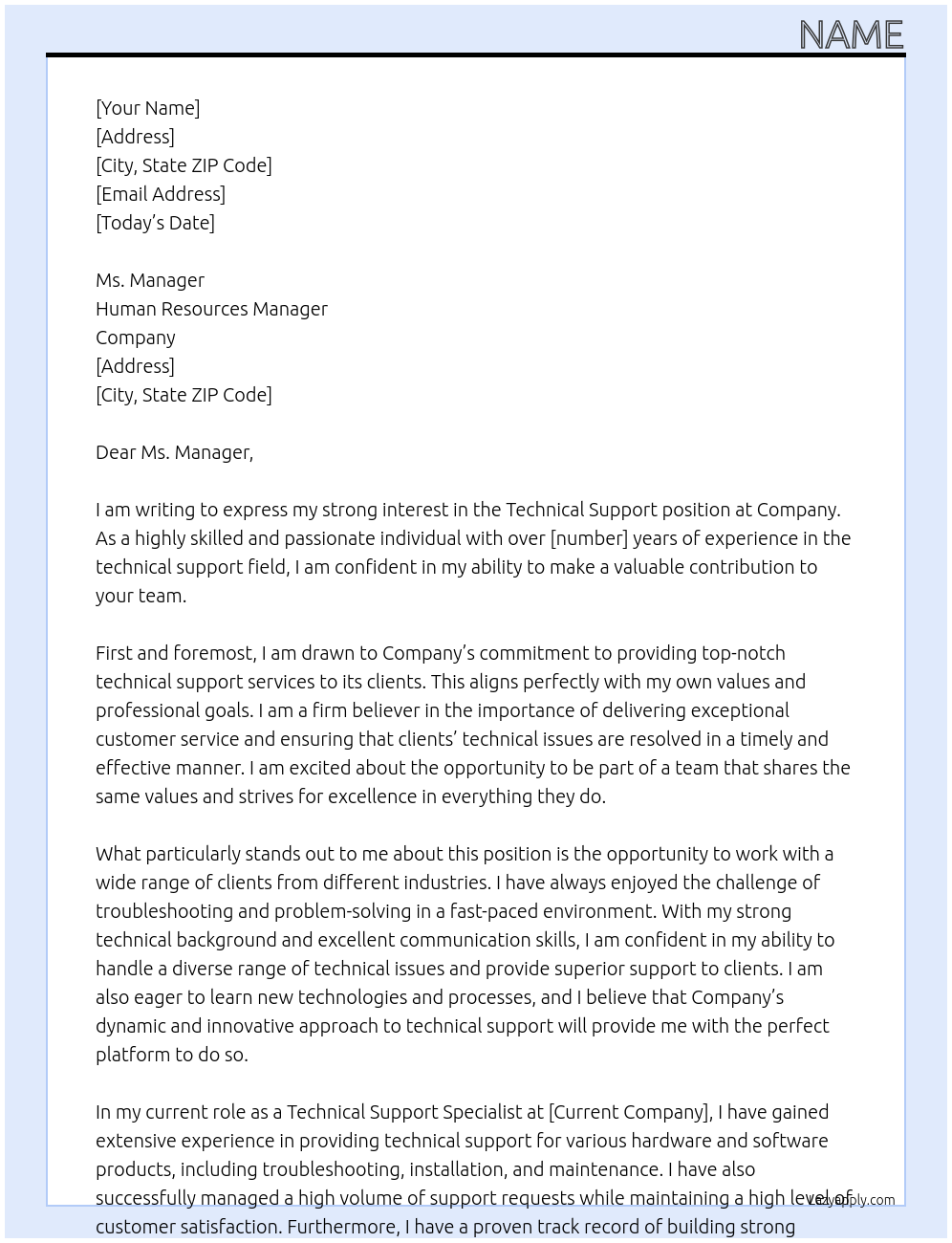Technical Support At Company Cover Letter