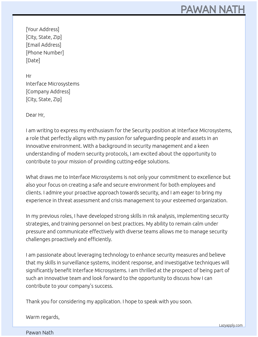 Security  At Interface microsystem  Cover Letter