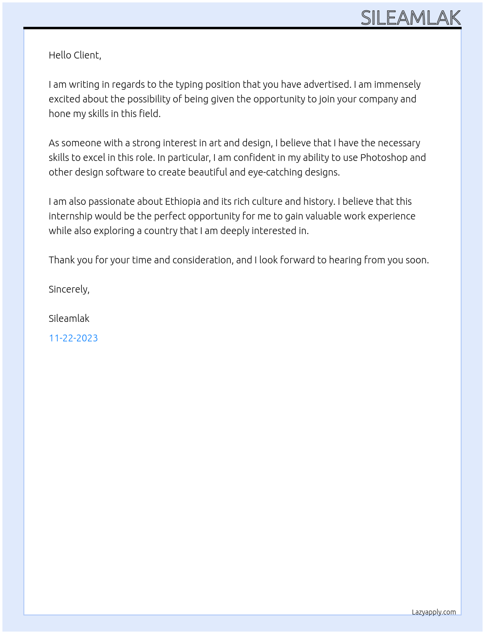 typing At client Cover Letter