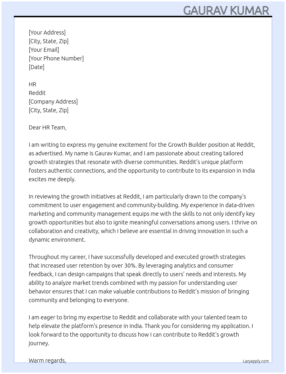 growth builder india  At reddit  Cover Letter
