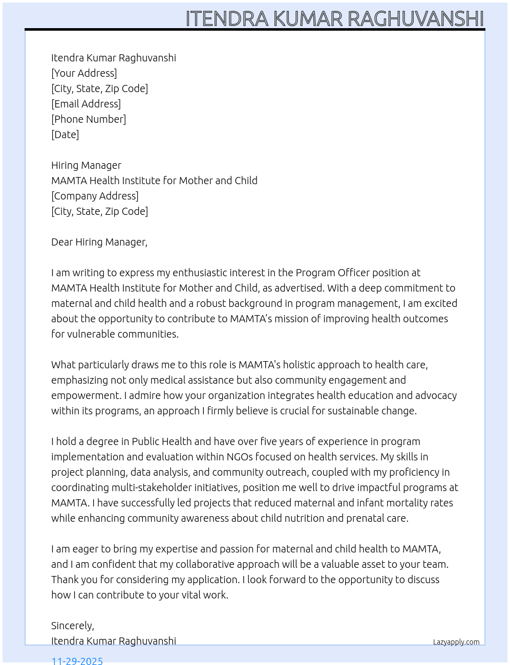 Cover letter for program officer - LazyApply