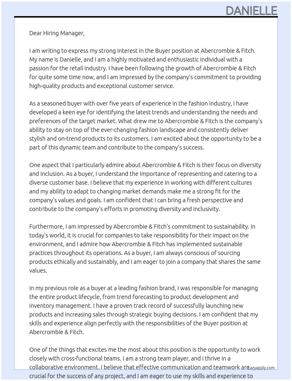 Buyer At Abercrombie & Fitch Cover Letter