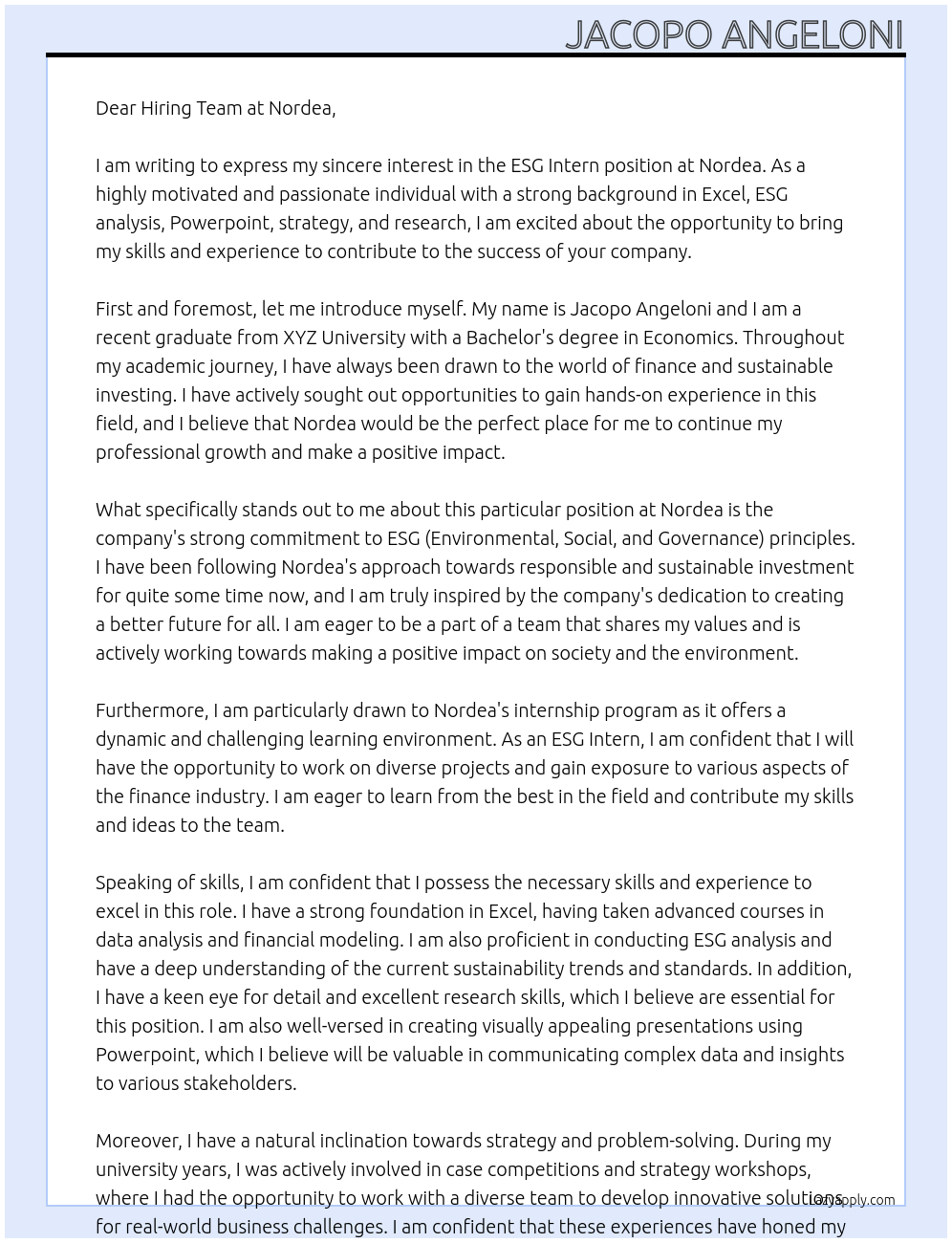 Cover letter for esg intern - LazyApply