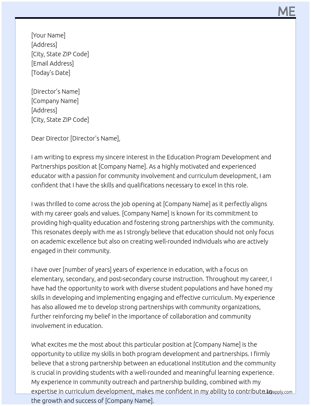 Cover letter for education program development and partnerships - LazyApply