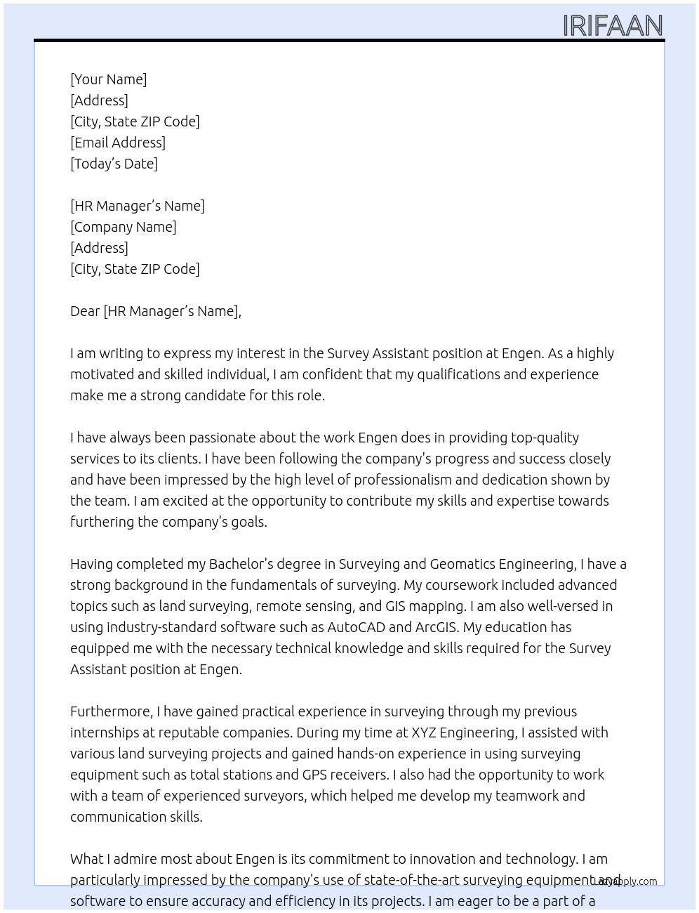 Survey Assistant At Engen Cover Letter