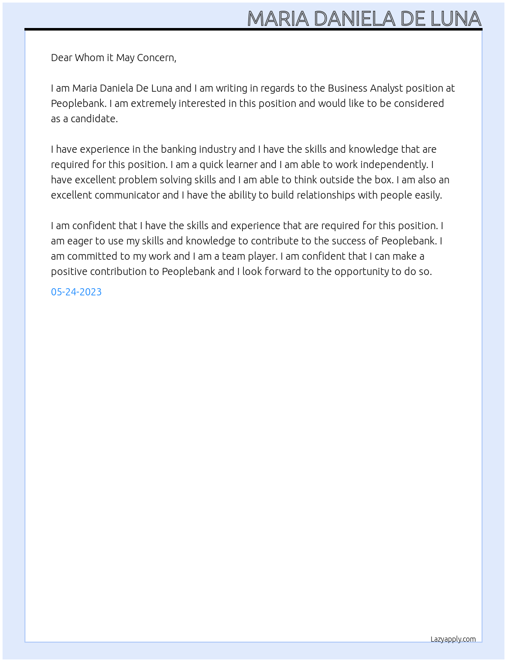 Business Analysts At Peoplebank Cover Letter