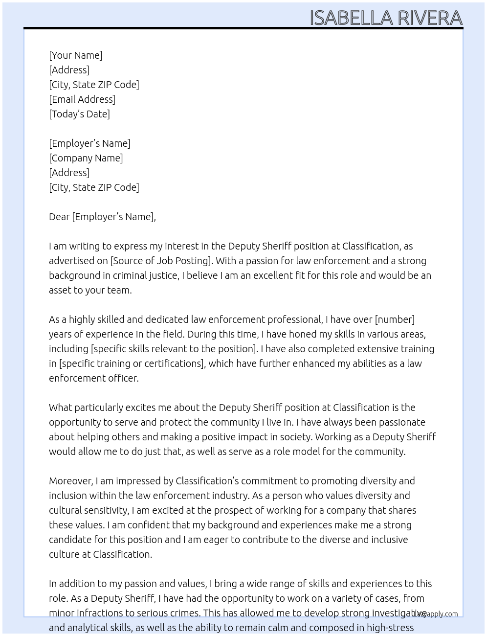 Deputy Sheriff At Classification Cover Letter