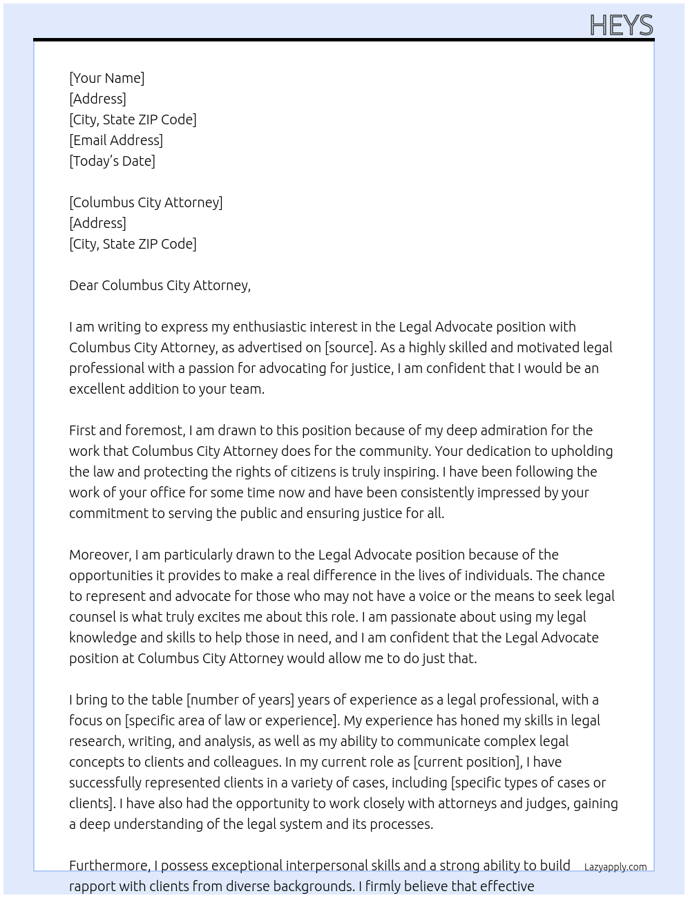 Legal Advocate At Columbus City Attorney Cover Letter
