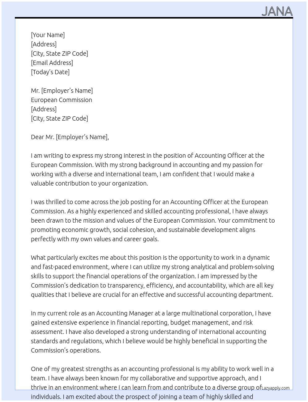 Accounting Officer At European Commission Cover Letter