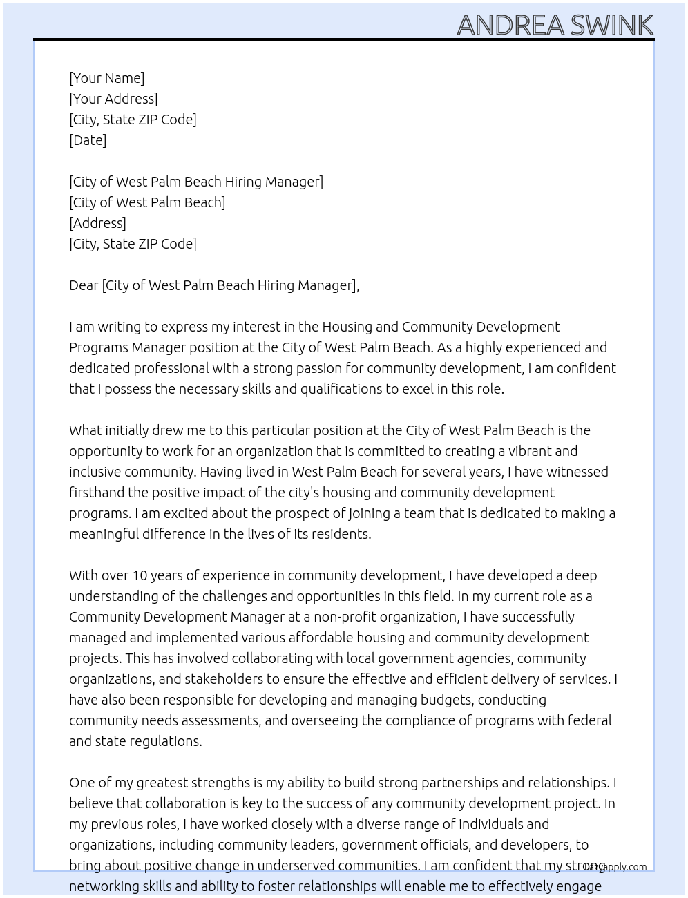 Cover letter for housing and community development programs manager - LazyApply