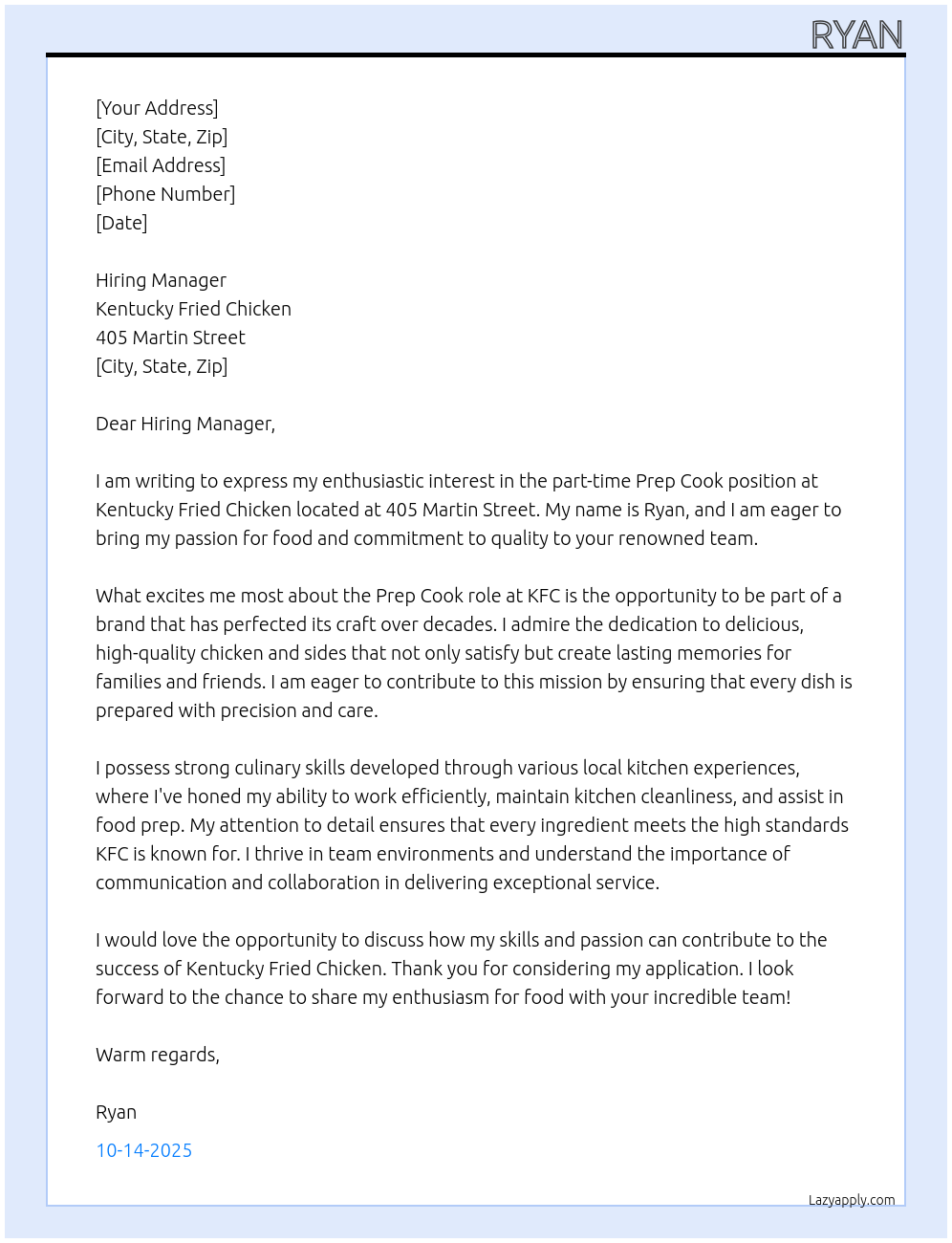 Cover letter for prep cook - LazyApply