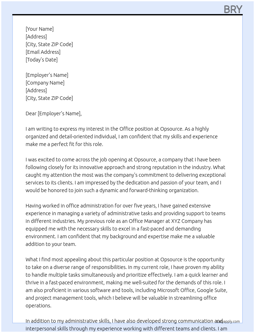 Office At Opsource Cover Letter