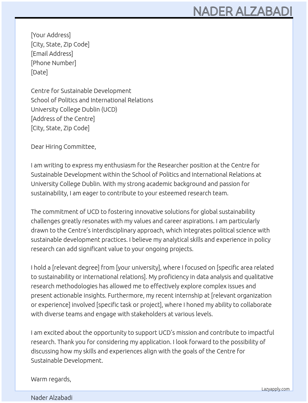 Cover letter for researcher - LazyApply