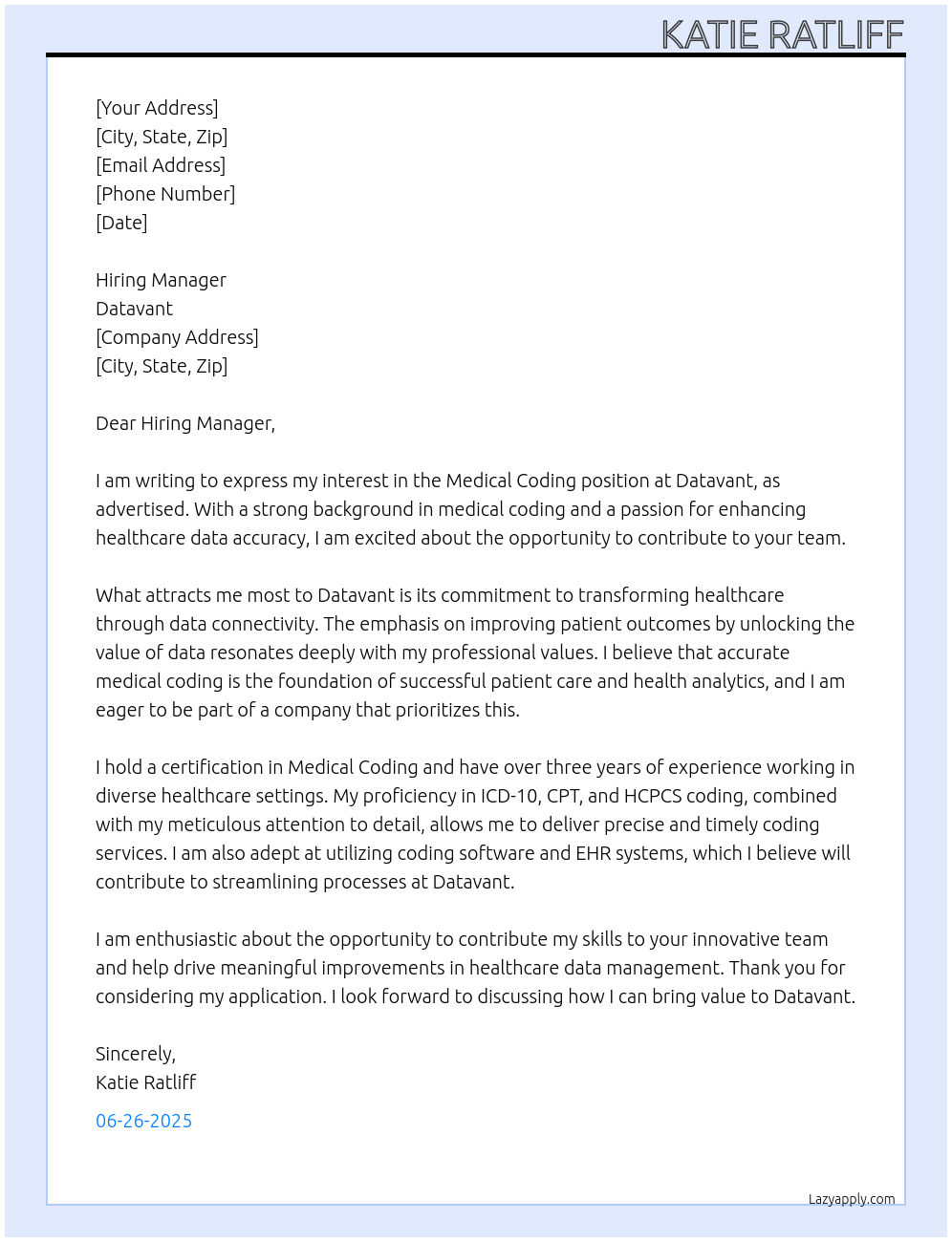 Cover letter for medical coding - LazyApply