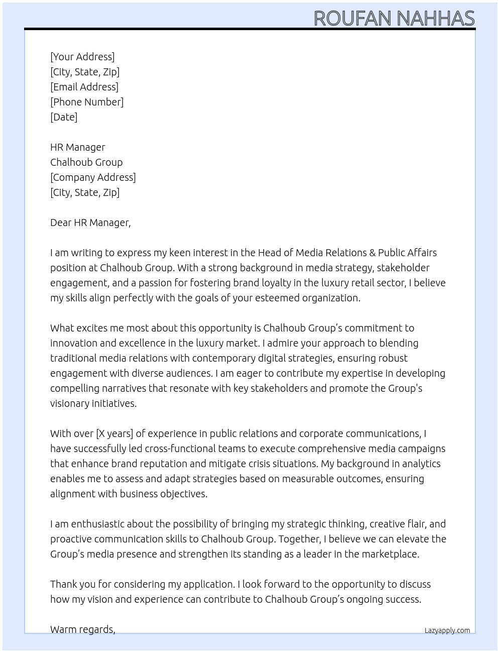 Cover letter for head of media relations & public affairs - LazyApply