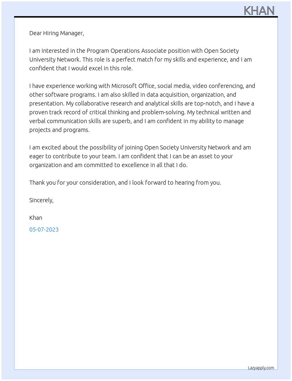 Program Operations Associate At Open Society University Network  Cover Letter