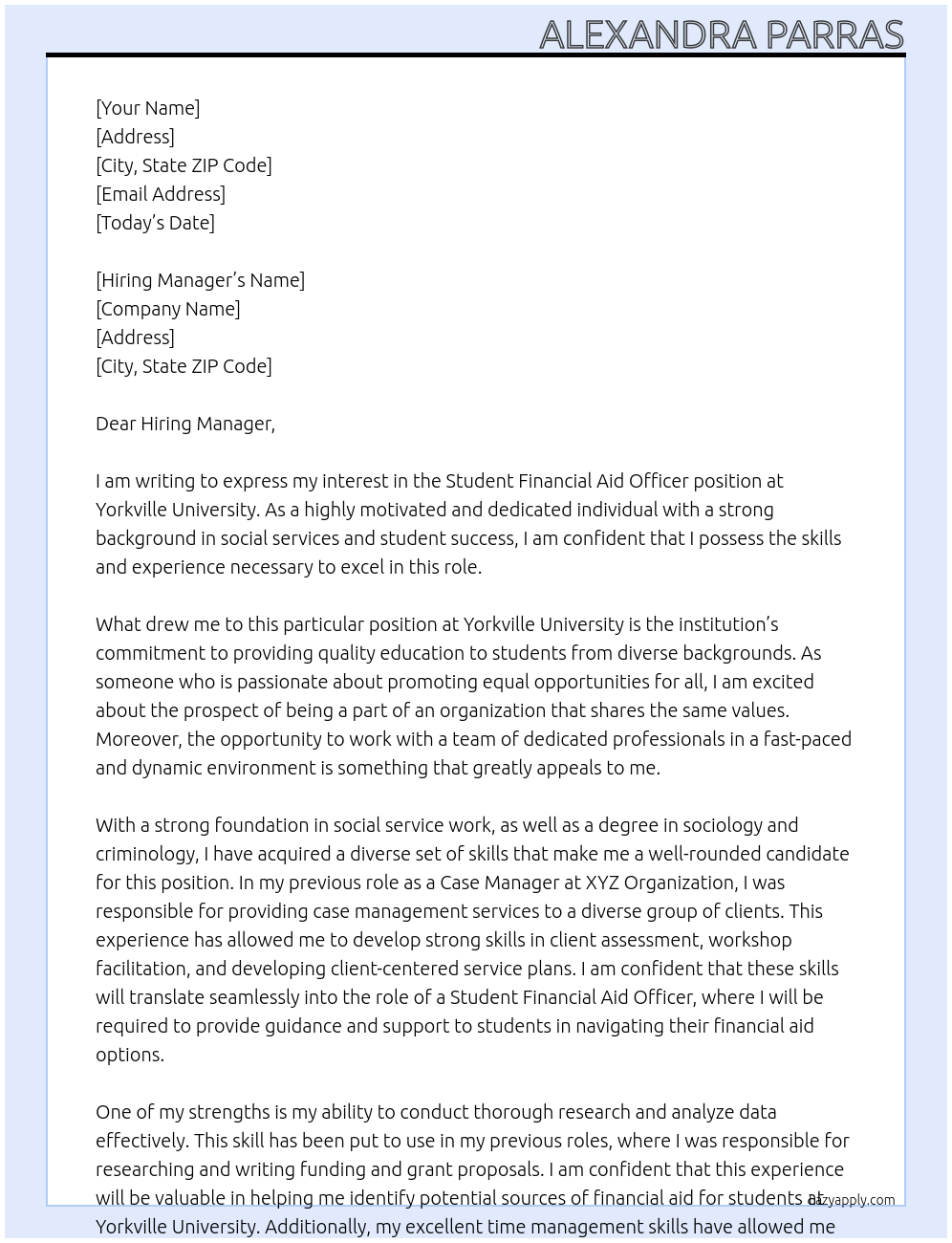Student Financial Aid Officer At Yorkville University Cover Letter
