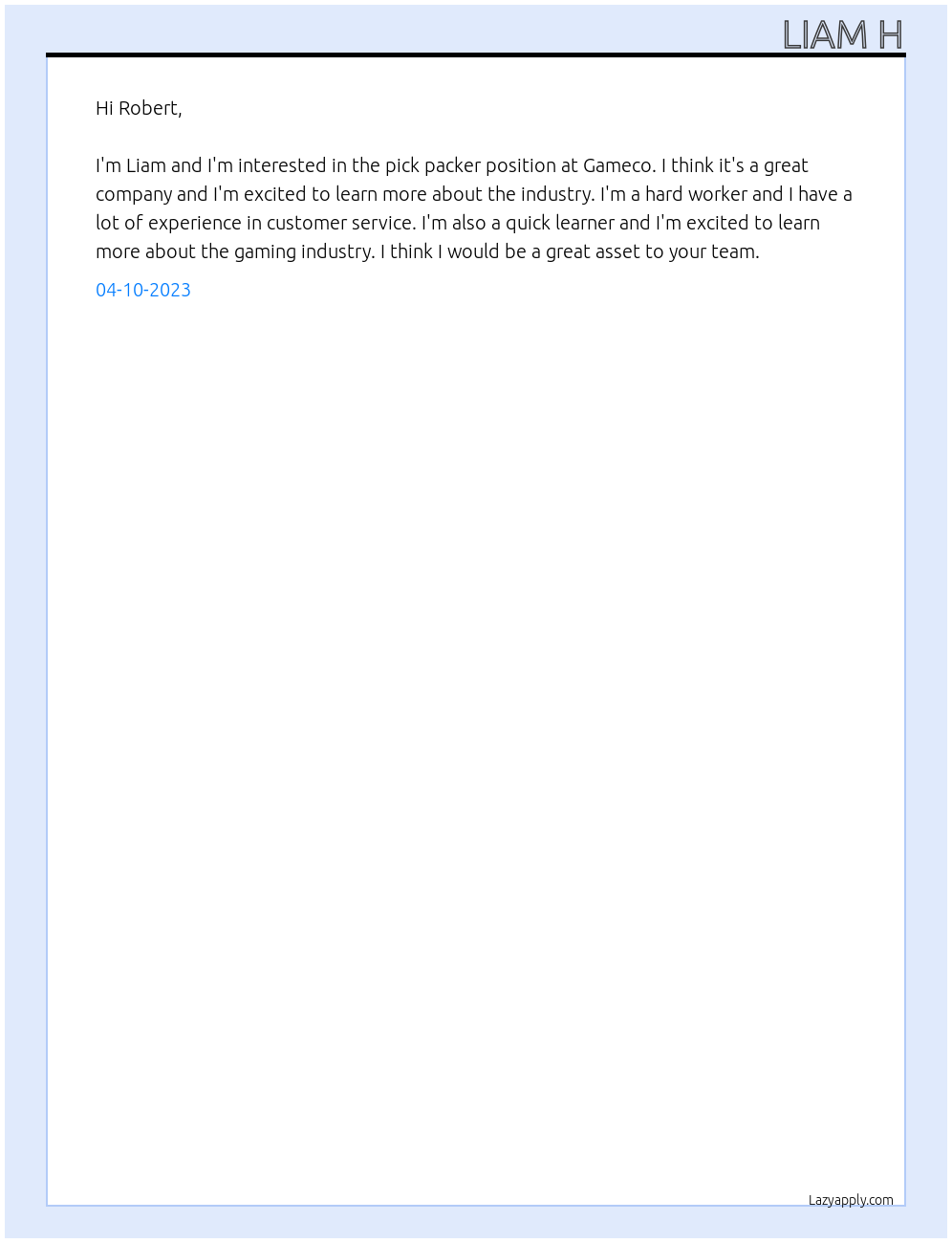 pick packer At Gameco Cover Letter